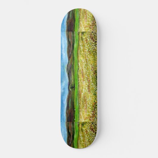 SKATEBOARD ARBRE SOLITAIRE DANS LE CHAMP DE FLEURS JAUNES, TO (Recto)