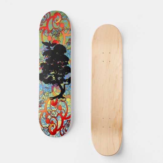 Skateboard Arbre tourbillonnant avec oiseaux (Recto)