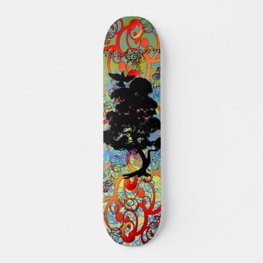Skateboard Arbre tourbillonnant avec oiseaux (Devant)