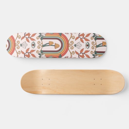 Skateboard Arc en ciel et champignons Art Nouveau Motif (Horz)