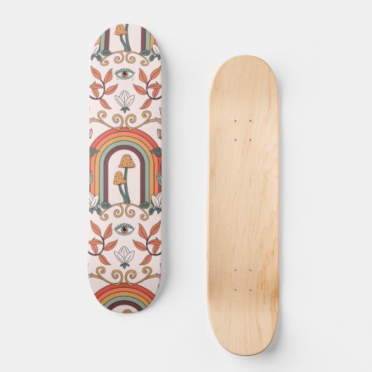 Skateboard Arc en ciel et champignons Art Nouveau Motif (Recto)
