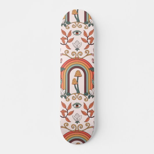Skateboard Arc en ciel et champignons Art Nouveau Motif (Devant)