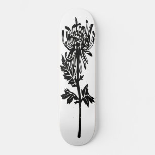 Skateboard Arrière - plan blanc du stylo à fleurs noires