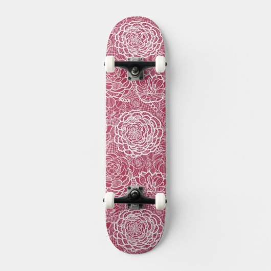 Skateboard Arrière - plan bleu de motif de fleurs de dentelle (Recto)
