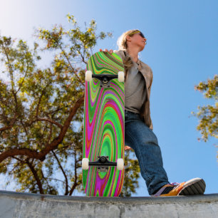 Skateboard Art Abstrait Groovy Vert Citron et Magenta Tripant