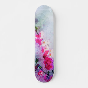 Skateboard Art aquarelle de fleurs de cerisier
