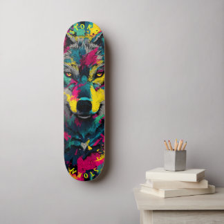 Skateboard Art de graffiti néon au visage de loup – Édition l