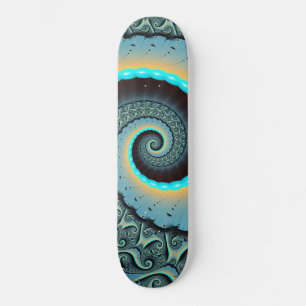 Skateboard Art fractal abstrait bleu turquoise orange