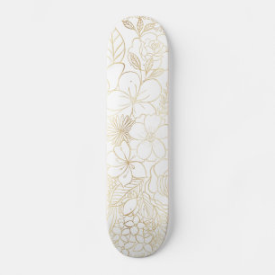 Skateboard Art moderne Gold White Floral Doodles