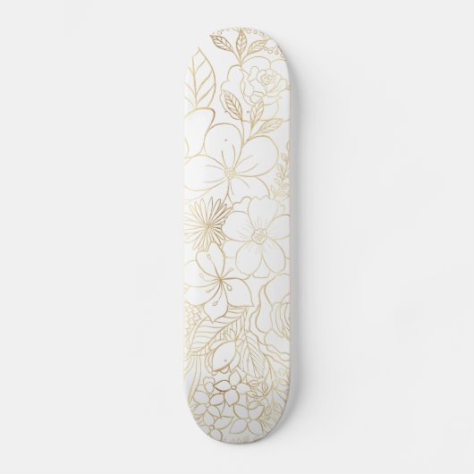 Skateboard Art moderne Gold White Floral Doodles (Recto)