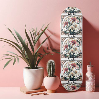 Skateboard Art Nouveau Tulip Symmetrical Petals Romantic Cool