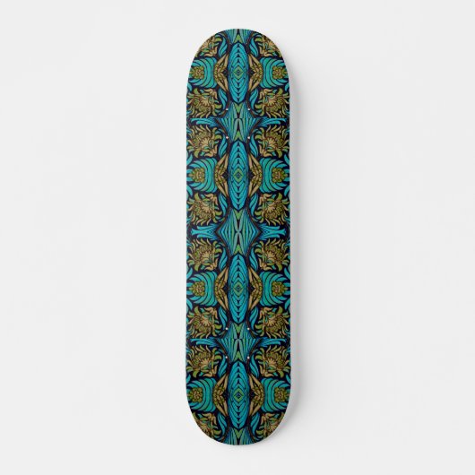 Skateboard Art Nouveau Turquoise Bleu Floral (Devant)