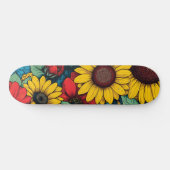 Skateboard Art Pop Vibrant Design floral avec tournesols (Horz)