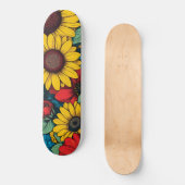 Skateboard Art Pop Vibrant Design floral avec tournesols (Recto)