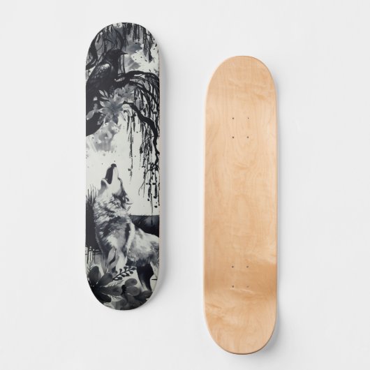 Skateboard Art unique Design Majestic Raven Moon & Wolf (Recto)
