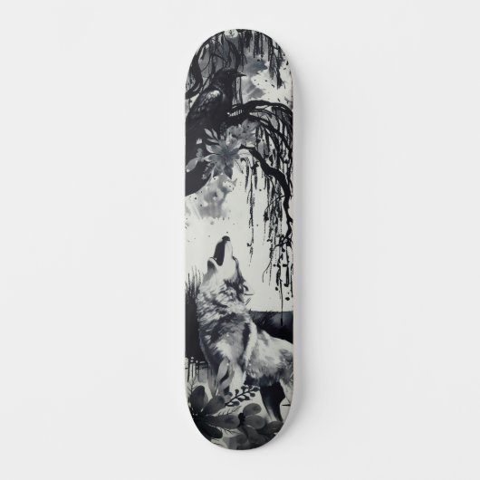 Skateboard Art unique Design Majestic Raven Moon & Wolf (Recto)