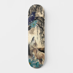 Skateboard Art unique Design Majestic Raven Moon & Wolf