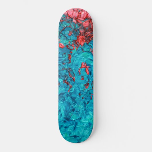Skateboard Artiste Neon Orange Turquoise Vert Acrylique Peint (Recto)