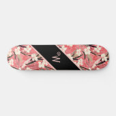 Skateboard Asian Floral Pink Peach White Chinoiserie Monogram (Horz)