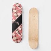 Skateboard Asian Floral Pink Peach White Chinoiserie Monogram (Recto)