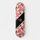Skateboard Asian Floral Pink Peach White Chinoiserie Monogram (Devant)