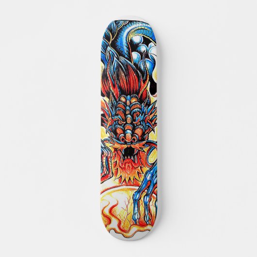 Skateboard Asian tattoo blue dragon and flame orb cartoon (Devant)