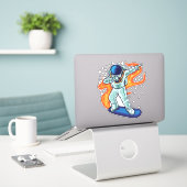 Skateboard Astronaut Floating Sticker (Laptop op bureau)