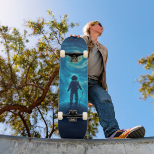 Skateboard Astronaute dans une scène spatiale colorée