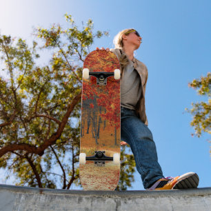 Skateboard automne dans la forêt