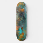Skateboard Automne Floral Turquoise rouille or Abstrait (Recto)