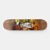 Skateboard Autumn Fox Dark Wood Grain Illustration (Horz)