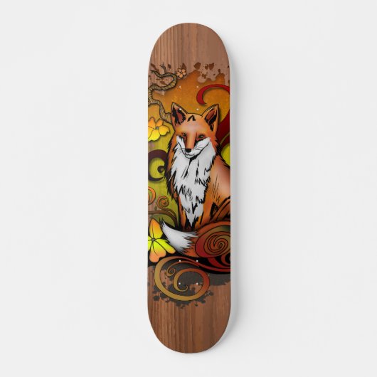 Skateboard Autumn Fox Dark Wood Grain Illustration (Devant)