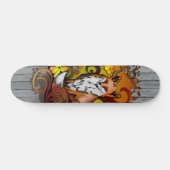 Skateboard Autumn Fox Grey Wood Slats Illustration (Horz)