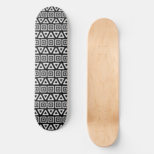 Skateboard Aztec Triangles+Motif Carré blanc sur noir (Recto)