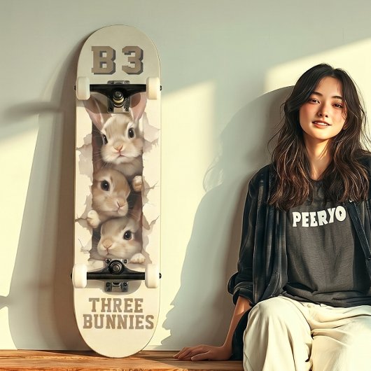 Skateboard B3 Three Bunnies 3D Illusion 