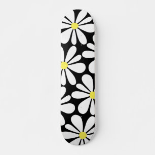 Skateboard Baise blanche sur Floral noir