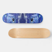 Skateboard Baleines tueuses en Pleine lune - Art Drawing Blue (Horz)