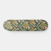 Skateboard Bananes et Feuilles roses tropicaux jaunes (Horz)