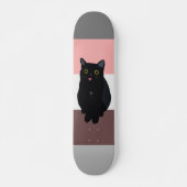 Skateboard Bandes colorées, dessin de chat noir (Devant)