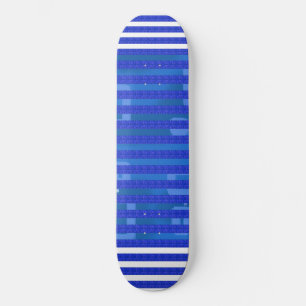 Skateboard Bandes géométriques blanches bleues Cool