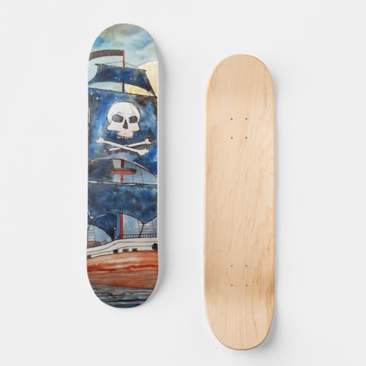 Skateboard Barco pirata con luna llena (Voorkant)