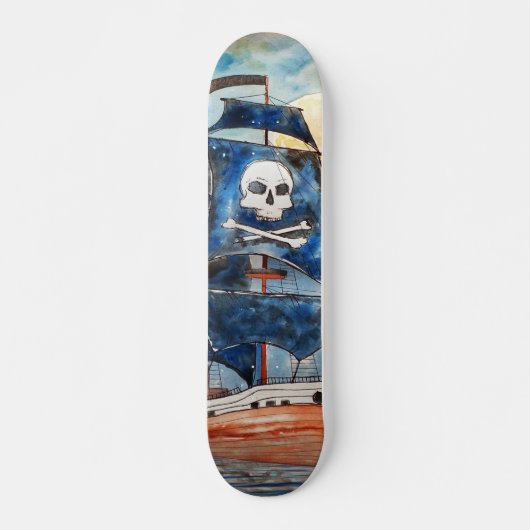 Skateboard Barco pirata con luna llena (Devant)