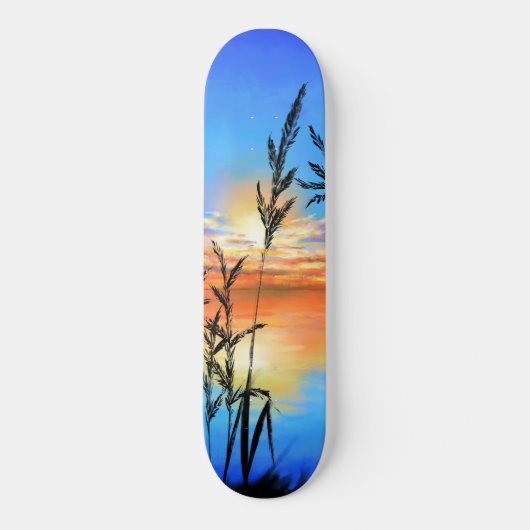 Skateboard Beau coucher de soleil sur le lac - Miroir - Peint (Recto)