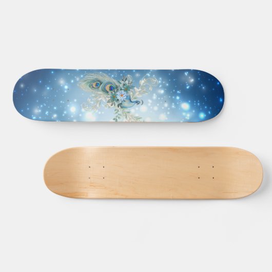 Skateboard Beau Peacock Floral Bleu Hiver (Horz)