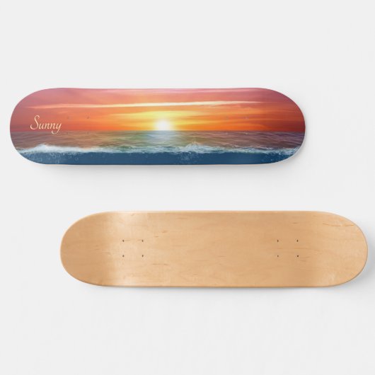 Skateboard Beautiful ocean sunrise and calligraphy (Horz)