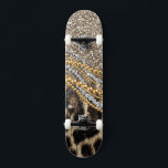 Skateboard Beautiful Trendy Leopard Faux Animal Print<br><div class="desc">This design features a beautiful and trendy leopard print with glitter accents. The faux fur animal print is available in shades of yellow gold, white, grey, brown, black, and cream. The image is fashionable and modern, with stylish and artistic elements that are sure to please. It is perfect for those...</div>