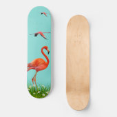 Skateboard Beaux flamants sur fond bleu turquoise clair (Recto)