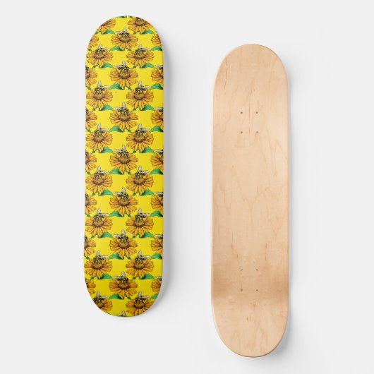 Skateboard Bee on Sunflower Flower Pattern Design Yellow  (Recto)