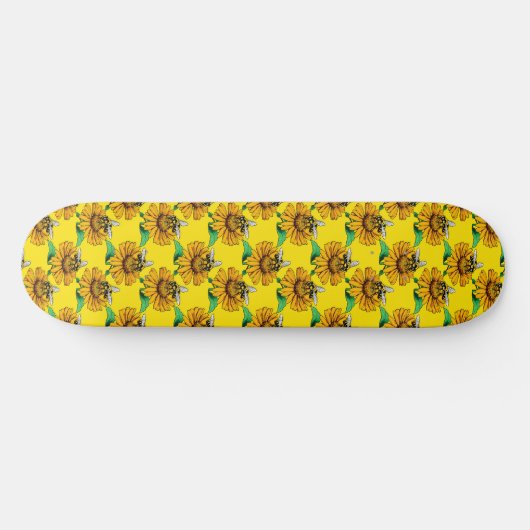 Skateboard Bee on Sunflower Flower Pattern Design Yellow  (Horz)