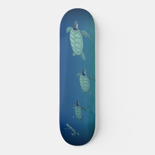 Skateboard Belle nage tortues de mer et calligraphie (Recto)